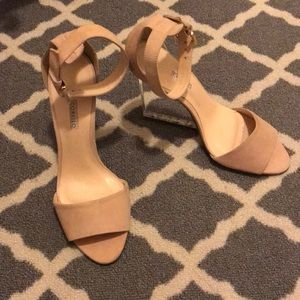 Corello pink suede lucite heels